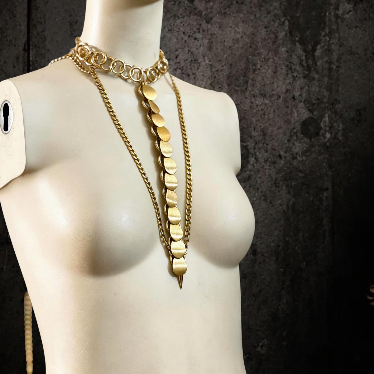 Handmade Stainless Steel Scales Choker Necklace – Layered Chains Statement Jewelry