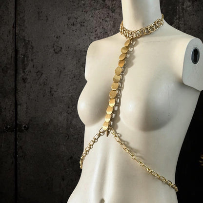 Gold Body Chain Harness, Brass and Stainless Steel Armor Jewelry, Alternative Fashion