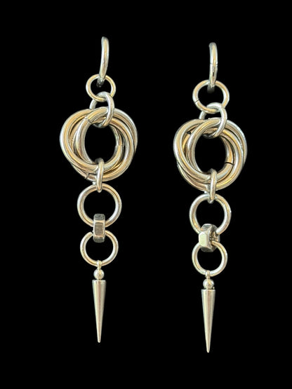 Industrial Spike Drop Earrings, Stainless Steel O-Rings, Gothic Punk Jewelry