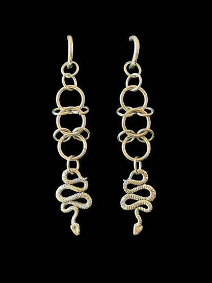 Snake Drop Earrings, Stainless Steel Serpent Charms, Gothic Alternative Style