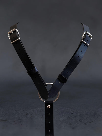 Reversible Unisex Body Harness – Adjustable Black Synthetic Leather Straps, Minimal Industrial Gothic Accessory