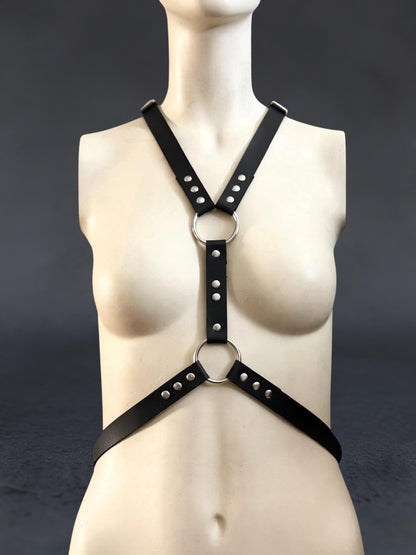 Reversible Unisex Body Harness – Adjustable Black Synthetic Leather Straps, Minimal Industrial Gothic Accessory