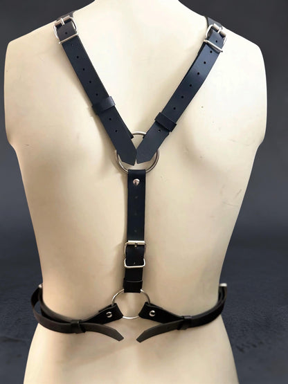 Reversible Unisex Body Harness – Adjustable Black Synthetic Leather Straps, Minimal Industrial Gothic Accessory