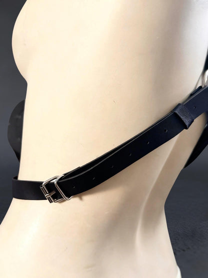 Reversible Unisex Body Harness – Adjustable Black Synthetic Leather Straps, Minimal Industrial Gothic Accessory