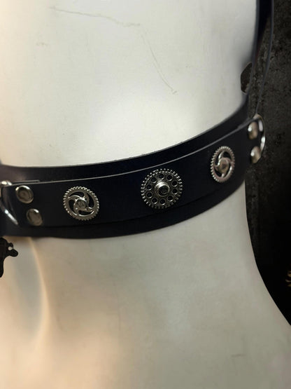 Gothic Chest Harness, Reversible Faux Leather Design, Adjustable Steampunk Cyberpunk Style