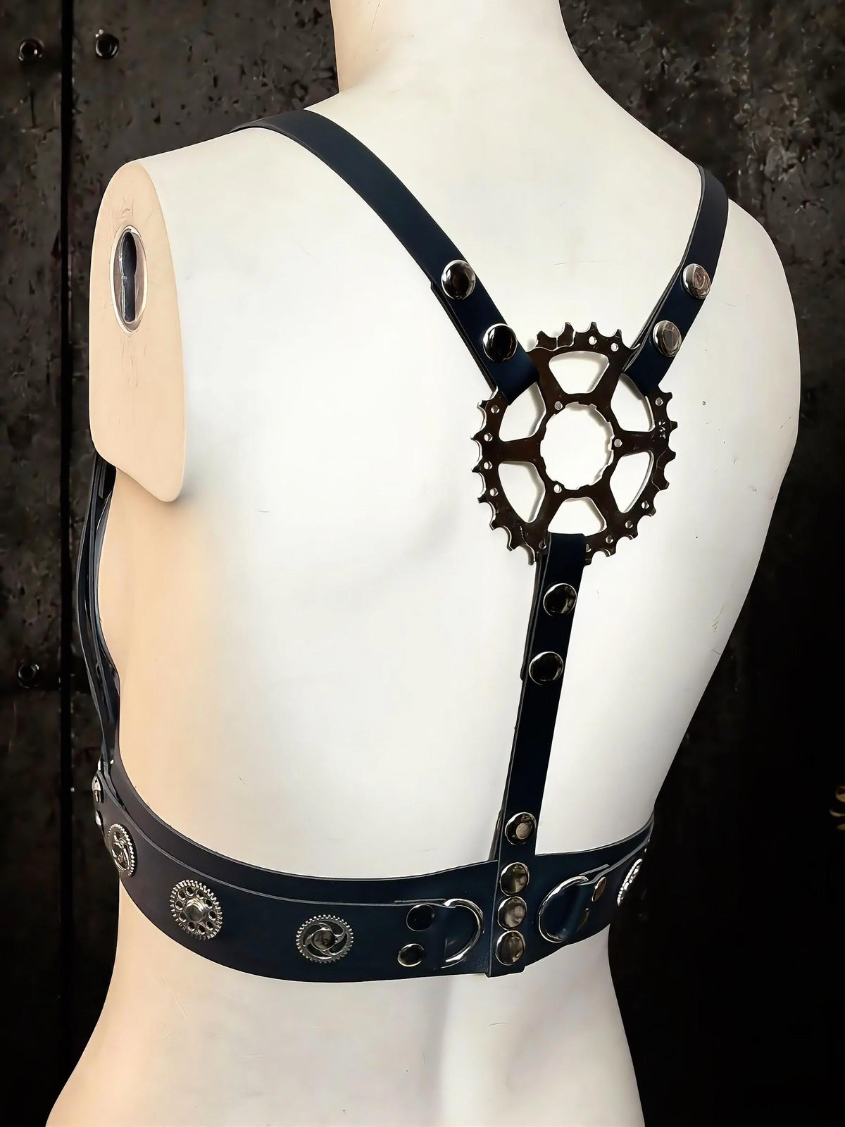 Gothic Chest Harness, Reversible Faux Leather Design, Adjustable Steampunk Cyberpunk Style