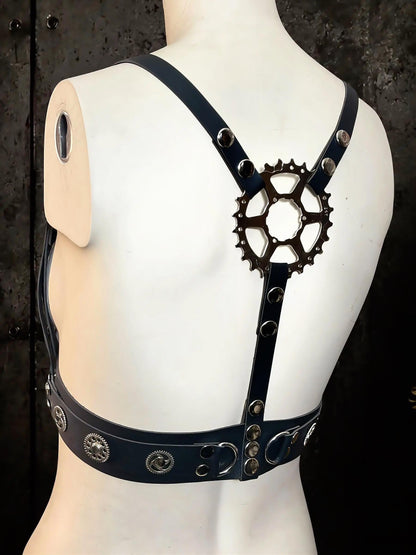 Gothic Chest Harness, Reversible Faux Leather Design, Adjustable Steampunk Cyberpunk Style