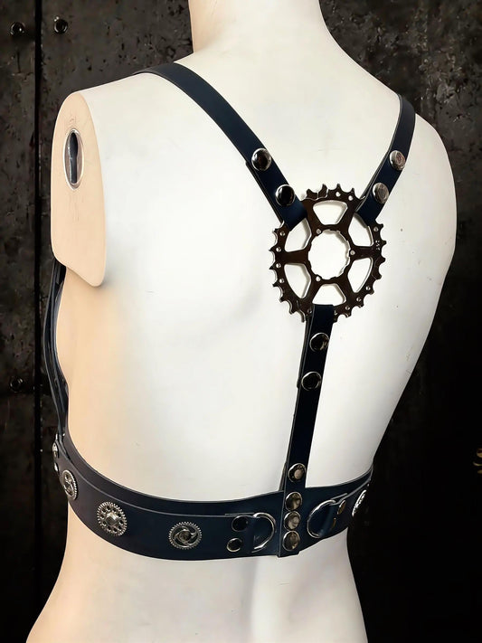 Gothic Chest Harness, Reversible Faux Leather Design, Adjustable Steampunk Cyberpunk Style