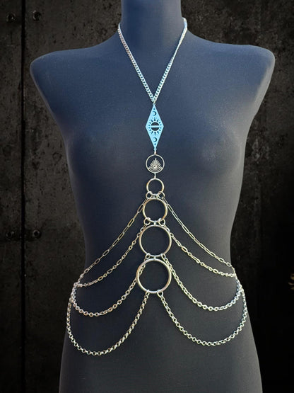 Body Chain Harness, Adjustable Stainless Steel O-Ring Design, Alternative Fashion for Gothic Festivals