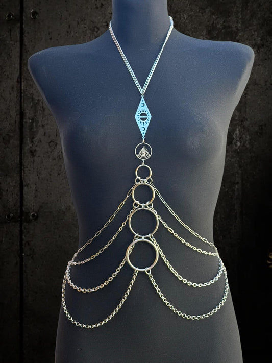 Body Chain Harness, Adjustable Stainless Steel O-Ring Design, Alternative Fashion for Gothic Festivals