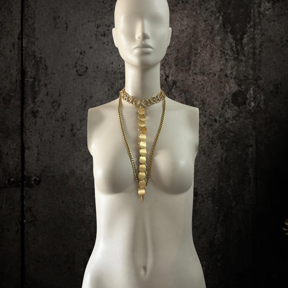 Handmade Stainless Steel Scales Choker Necklace – Layered Chains Statement Jewelry
