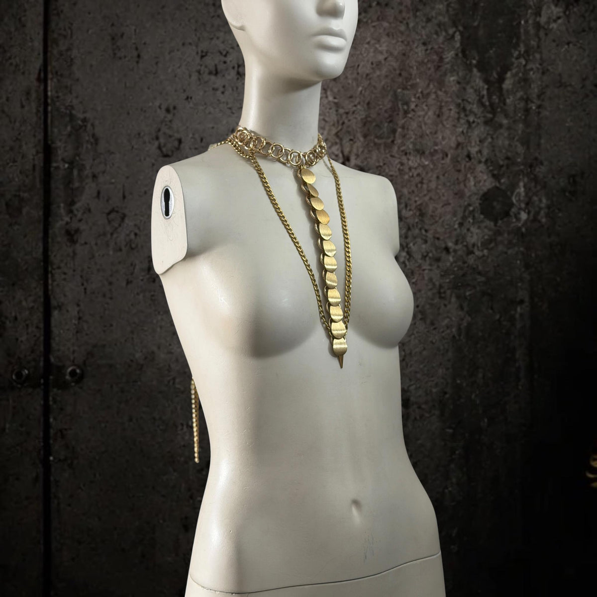 Handmade Stainless Steel Scales Choker Necklace – Layered Chains Statement Jewelry