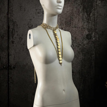 Handmade Stainless Steel Scales Choker Necklace – Layered Chains Statement Jewelry