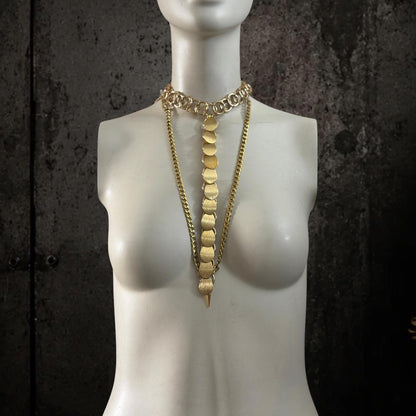 Handmade Stainless Steel Scales Choker Necklace – Layered Chains Statement Jewelry