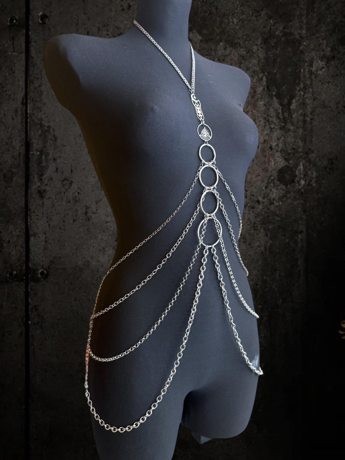 Body Chain Harness, Adjustable Stainless Steel O-Ring Design, Alternative Fashion for Gothic Festivals