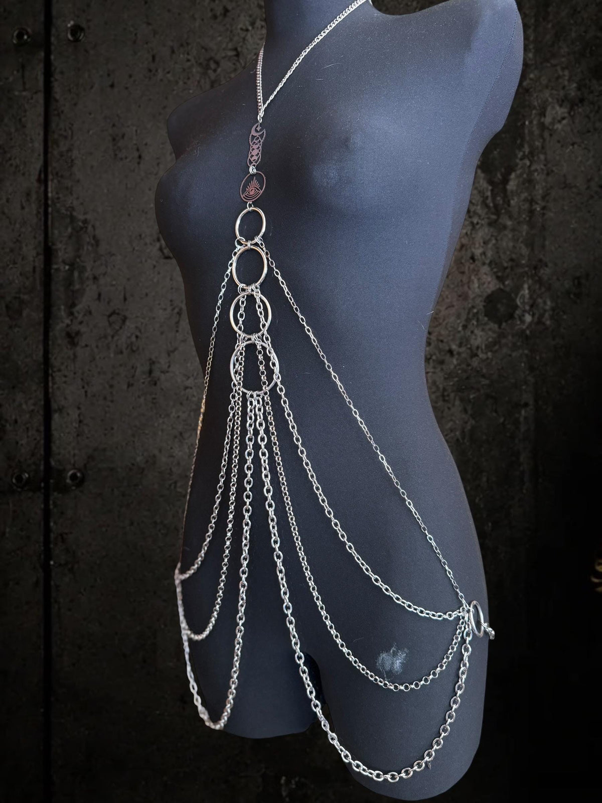 Body Chain Harness, Adjustable Stainless Steel O-Ring Design, Alternative Fashion for Gothic Festivals