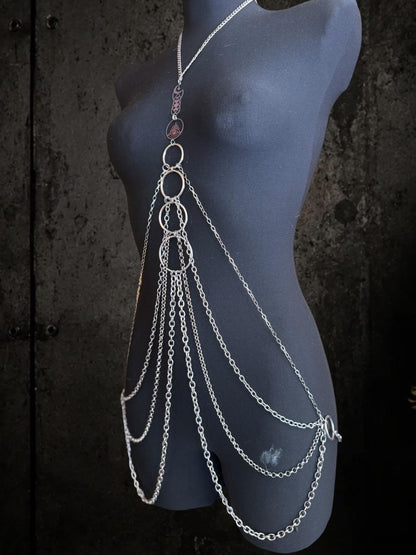Body Chain Harness, Adjustable Stainless Steel O-Ring Design, Alternative Fashion for Gothic Festivals