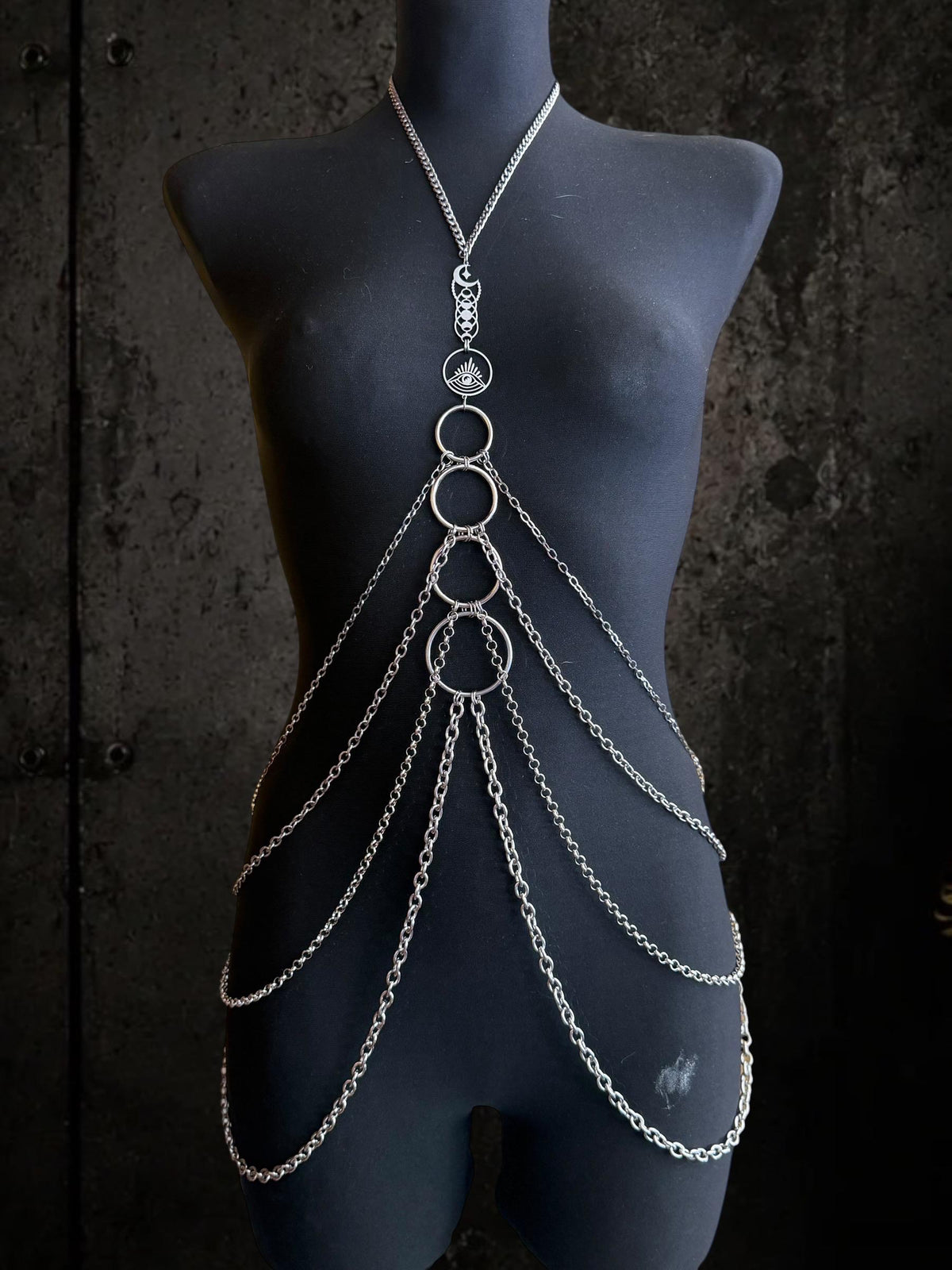 Body Chain Harness, Adjustable Stainless Steel O-Ring Design, Alternative Fashion for Gothic Festivals