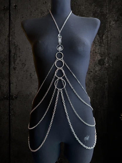 Body Chain Harness, Adjustable Stainless Steel O-Ring Design, Alternative Fashion for Gothic Festivals