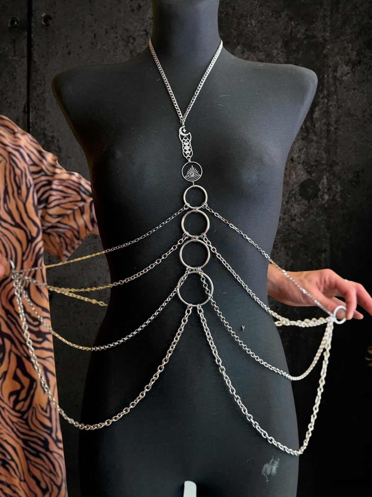 Body Chain Harness, Adjustable Stainless Steel O-Ring Design, Alternative Fashion for Gothic Festivals