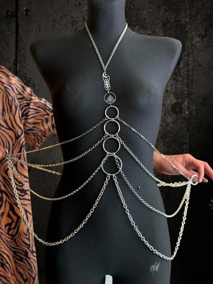 Body Chain Harness, Adjustable Stainless Steel O-Ring Design, Alternative Fashion for Gothic Festivals