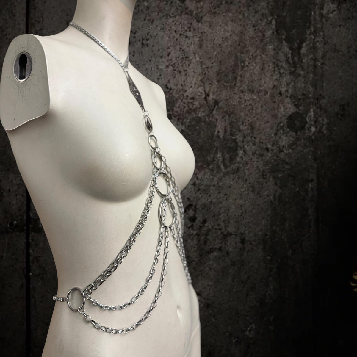 Body Chain Harness, Adjustable Stainless Steel O-Ring Design, Alternative Fashion for Gothic Festivals