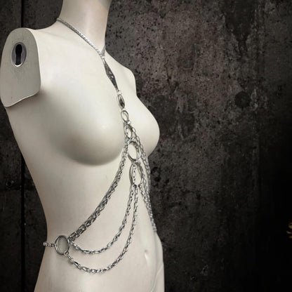 Body Chain Harness, Adjustable Stainless Steel O-Ring Design, Alternative Fashion for Gothic Festivals