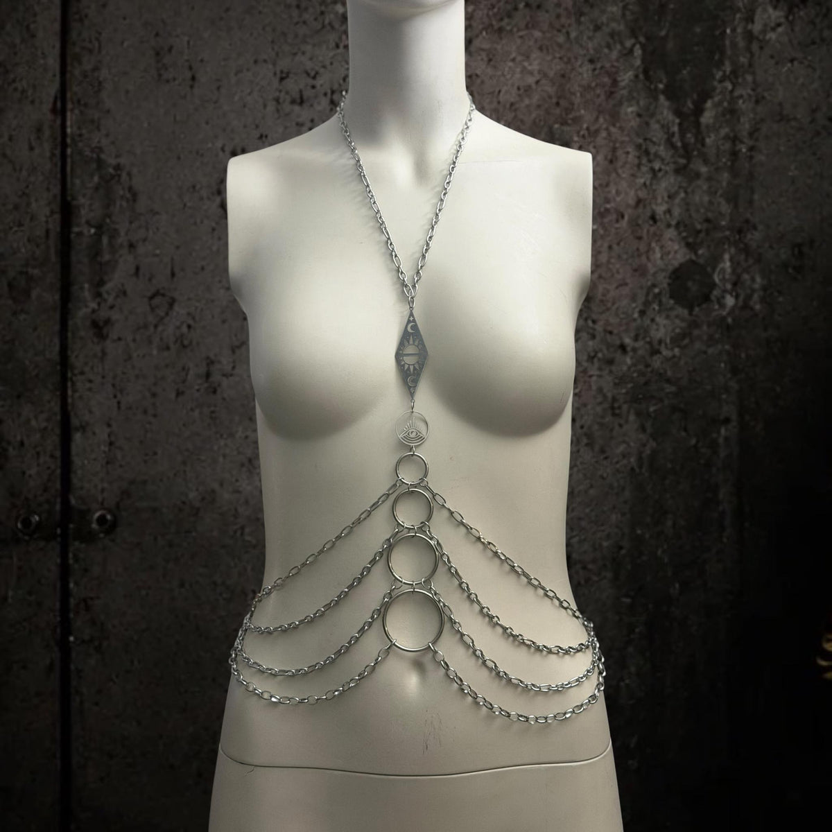 Body Chain Harness, Adjustable Stainless Steel O-Ring Design, Alternative Fashion for Gothic Festivals