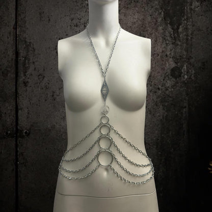 Body Chain Harness, Adjustable Stainless Steel O-Ring Design, Alternative Fashion for Gothic Festivals