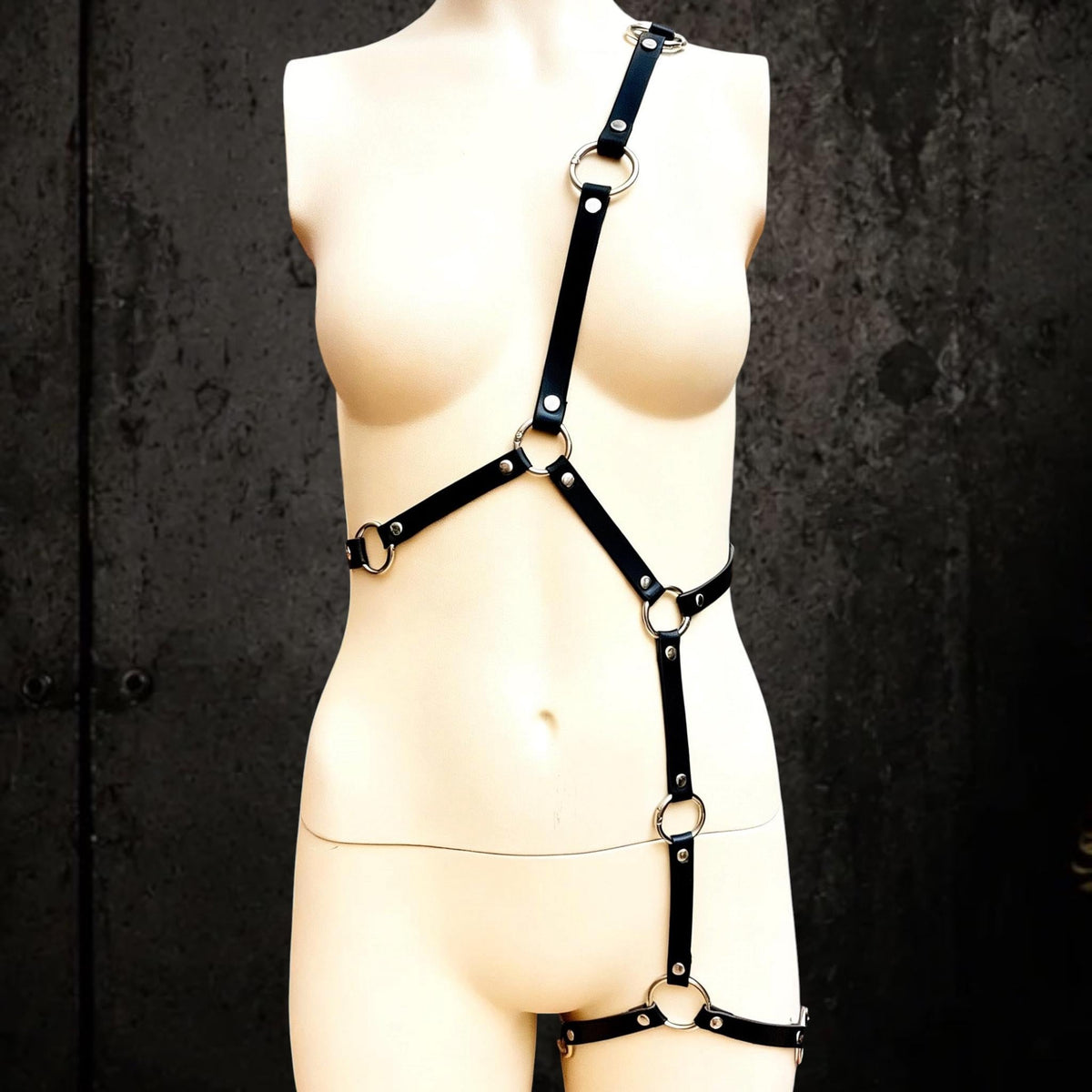 Modular Leather Body Harness, Infinite Lite accessory for festivals and nightlife, Black handcrafted design