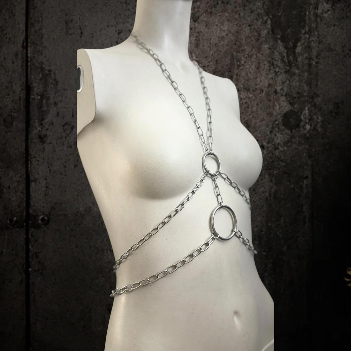 Double O Ring Body Chain, Stainless Steel Industrial Design, Gothic Punk Festival Wear