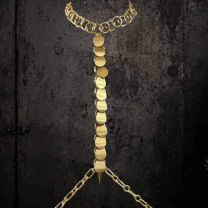 Gold Body Chain Harness, Brass and Stainless Steel Armor Jewelry, Alternative Fashion