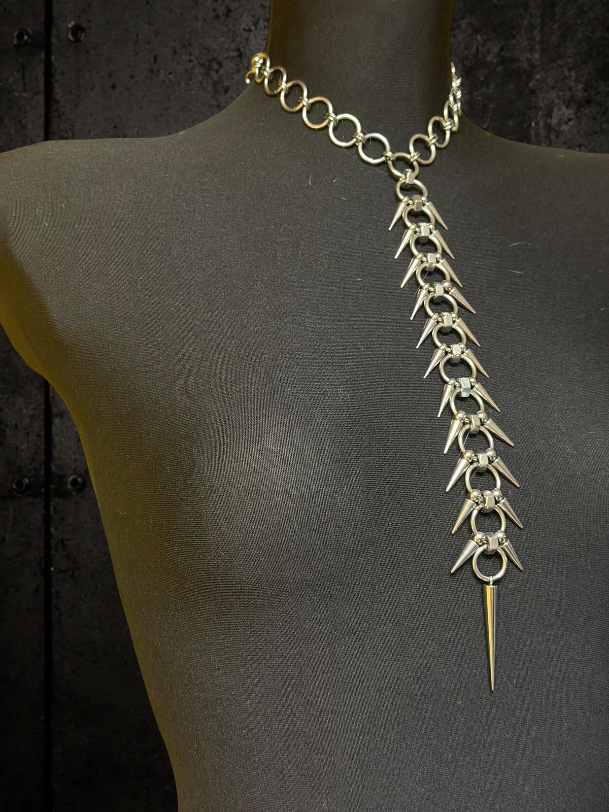 Spine Necklace, Handmade Stainless Steel, Cyberpunk Darkwear Accessory, Silver Gold or Black Finish