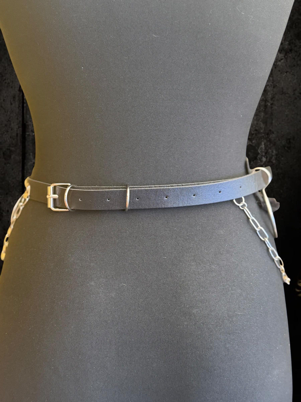 Gothic O-Ring Chain Belt, Faux Leather Lace Industrial Festival Accessory