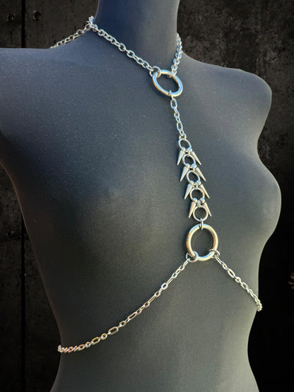 Gold or Silver Spine Body Chain, Stainless Steel Chest Harness Spiked Harness