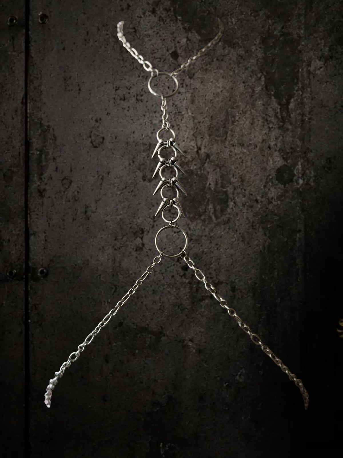 Gold or Silver Spine Body Chain, Stainless Steel Chest Harness Spiked Harness