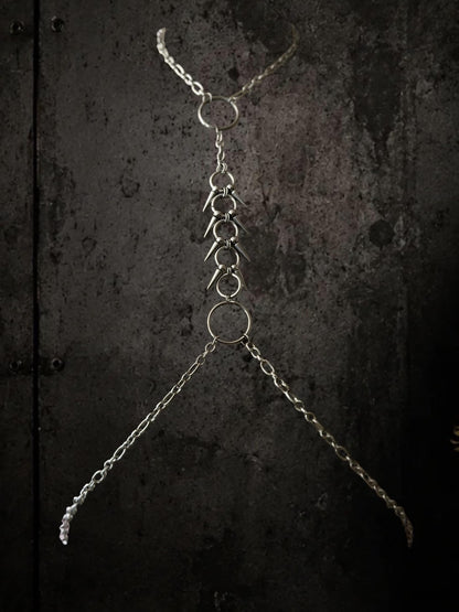 Gold or Silver Spine Body Chain, Stainless Steel Chest Harness Spiked Harness