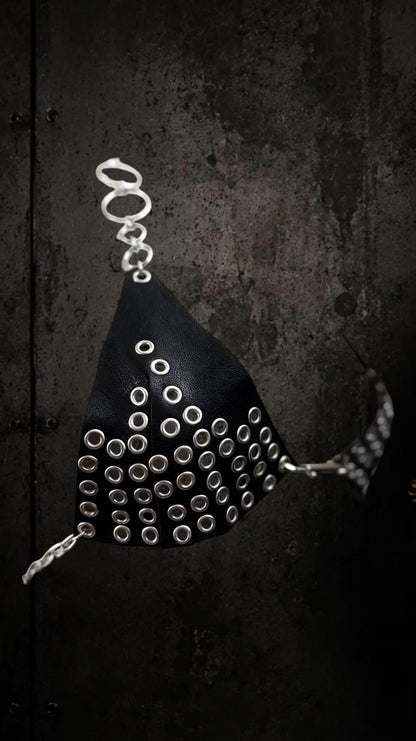 Forged Eye Goat Leather Bikini Top, Festival O-Ring Chain Harness