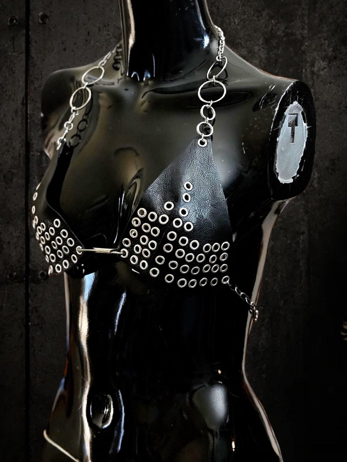 Forged Eye Goat Leather Bikini Top, Festival O-Ring Chain Harness