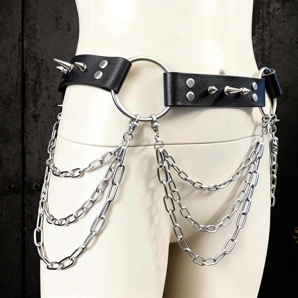 Spiked Italian Leather Belt – 3 Removable Chains, Handmade Netherlands
