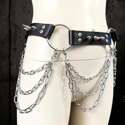 Spiked Italian Leather Belt – 3 Removable Chains, Handmade Netherlands