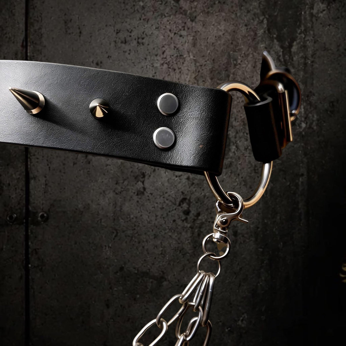 Spiked Italian Leather Belt – 3 Removable Chains, Handmade Netherlands
