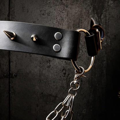 Spiked Italian Leather Belt – 3 Removable Chains, Handmade Netherlands