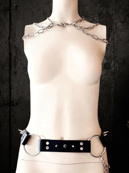 Spiked Italian Leather Belt – 3 Removable Chains, Handmade Netherlands