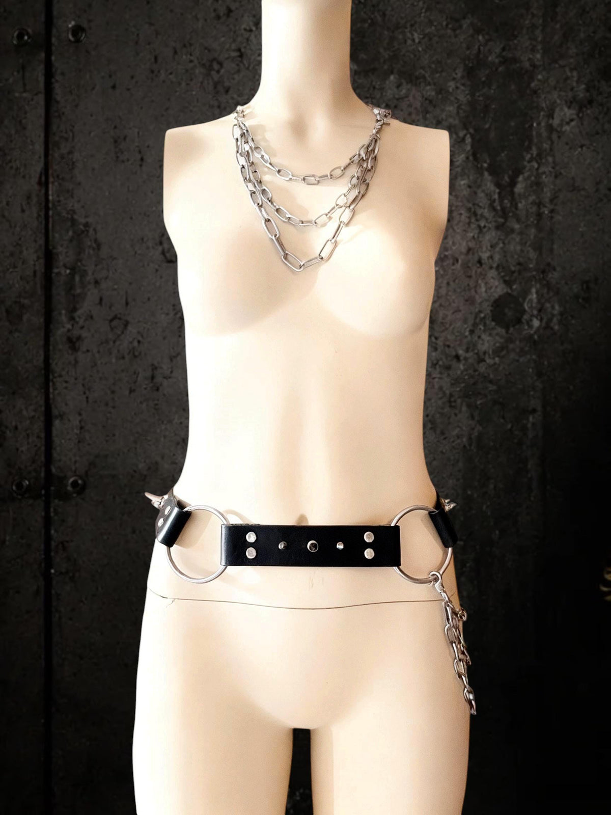 Spiked Italian Leather Belt – 3 Removable Chains, Handmade Netherlands