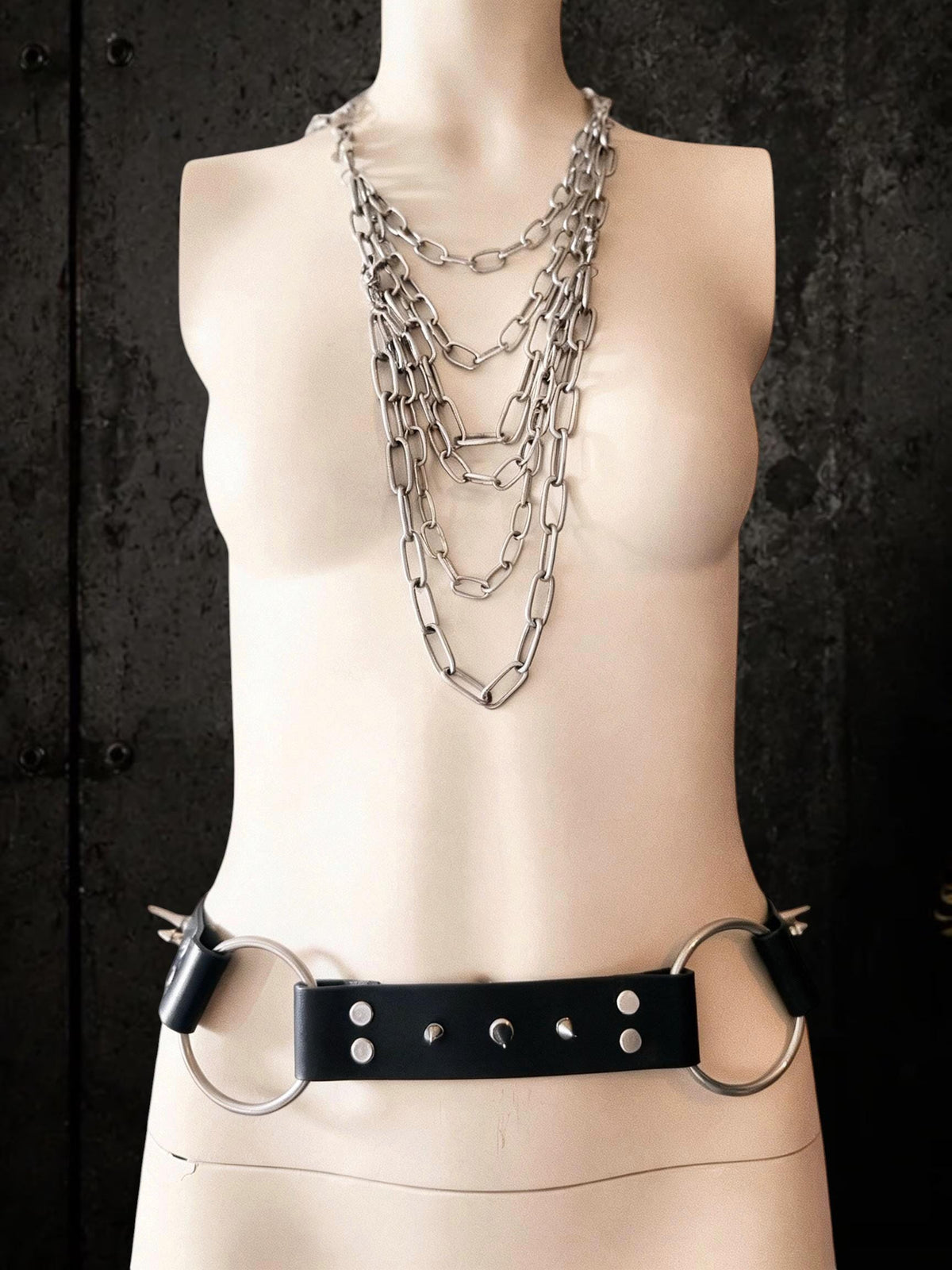 Spiked Italian Leather Belt – 3 Removable Chains, Handmade Netherlands