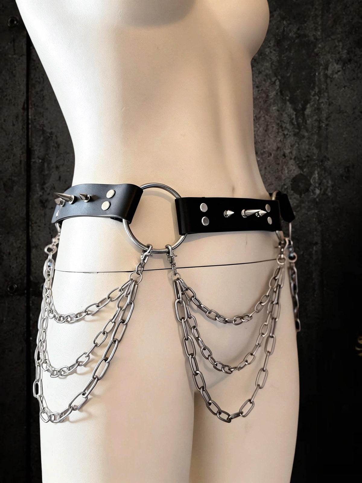 Spiked Italian Leather Belt – 3 Removable Chains, Handmade Netherlands