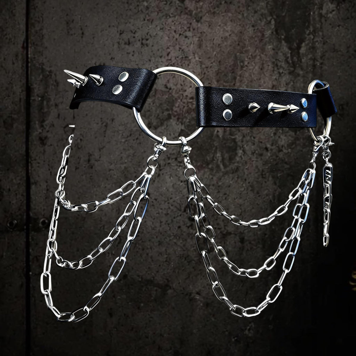 Spiked Italian Leather Belt – 3 Removable Chains, Handmade Netherlands