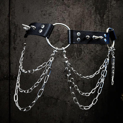 Spiked Italian Leather Belt – 3 Removable Chains, Handmade Netherlands