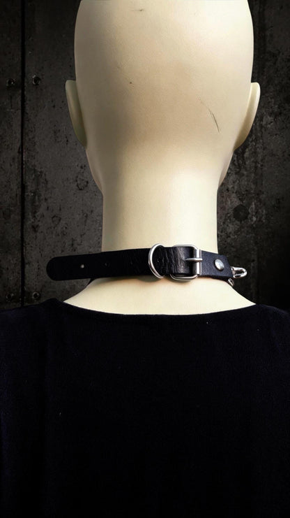 Leather Choker with Body Chain Set – Modular Stainless Steel Waist and Harness Chains, Heart or O-Ring Gothic Jewellery